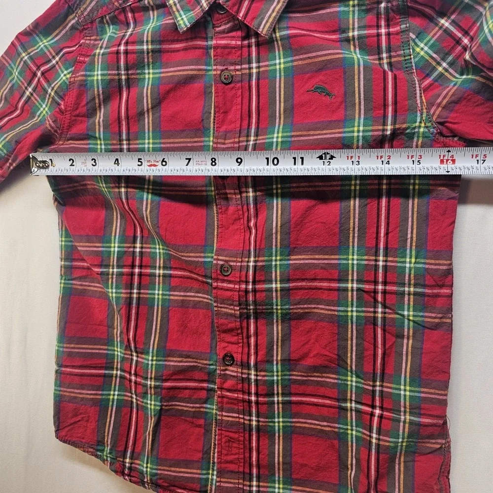 Tommy Bahama Red Green Plaid Shirt Poplin Boys‎ L Button Up Holiday Preppy